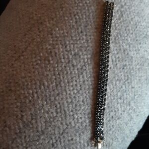 Elegant Gold Vemeil Over Silver 3 Row Dark Blue Sapphire Bracelet Size 6.75